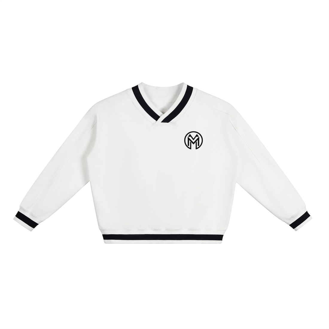 Montenégra V-Neck Contrast Collar Boxy Sweatshirt - Silky White and Black