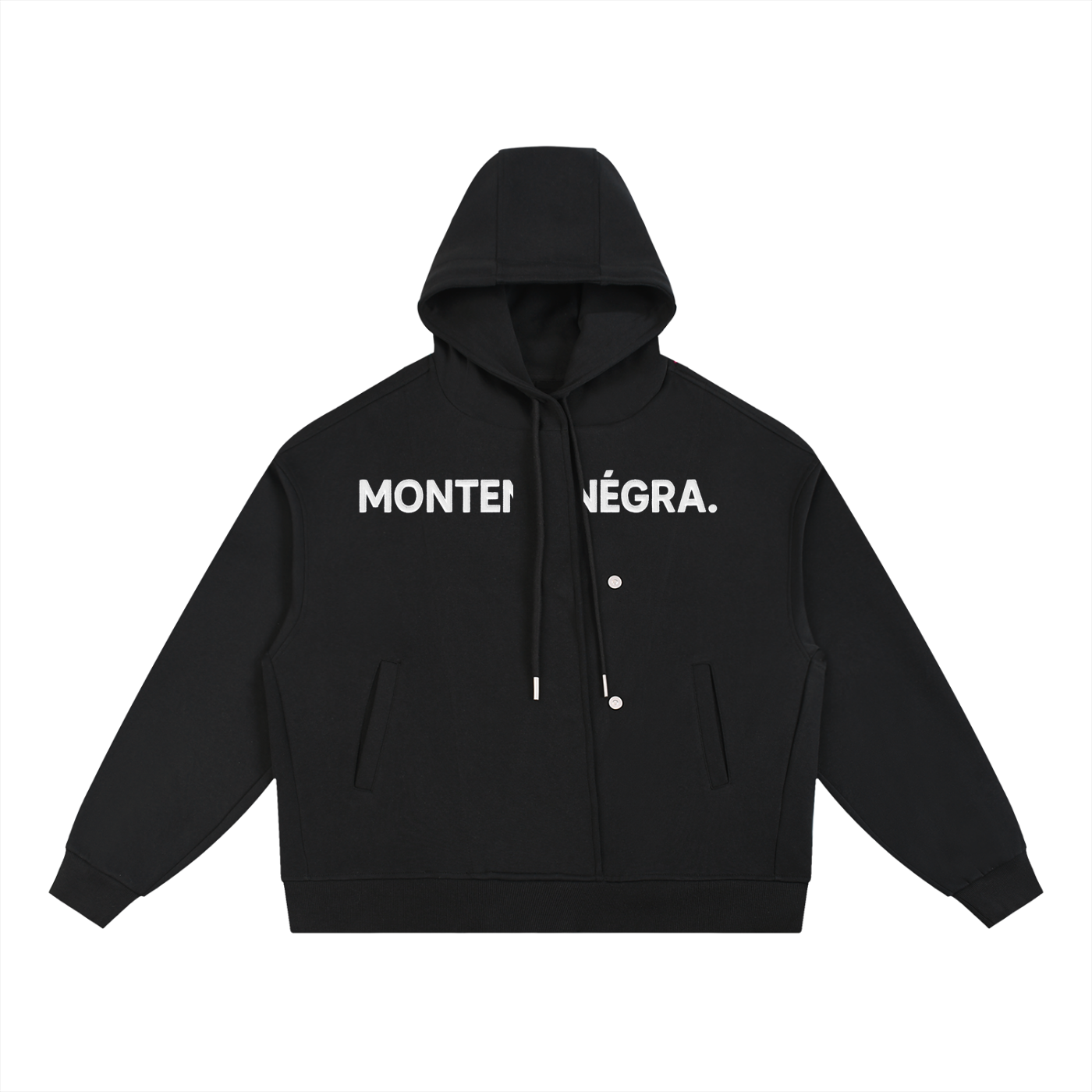 Montenégra Boxy Button Placket Hoodie - Premium Black and White - Montenégra