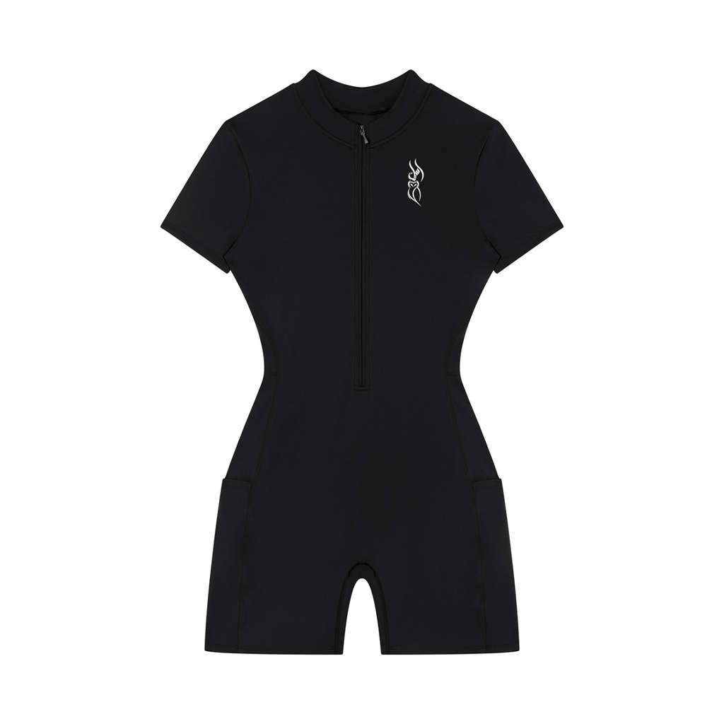 bodysuit,Romper,quarter,zip,short,sleeve