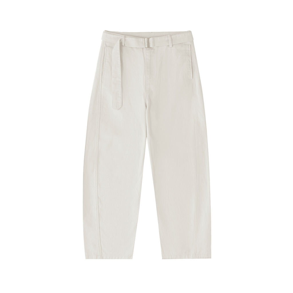 Montenégra Belted Barrel - leg Chino Pants - Silky White and Black - Montenégra