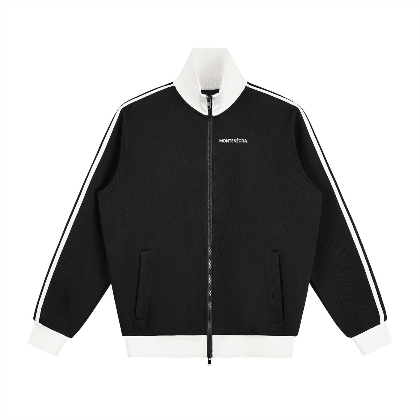 Montenégra Contrast Side Stripe Fleece Track Jacket - Premium Black and White - Montenégra