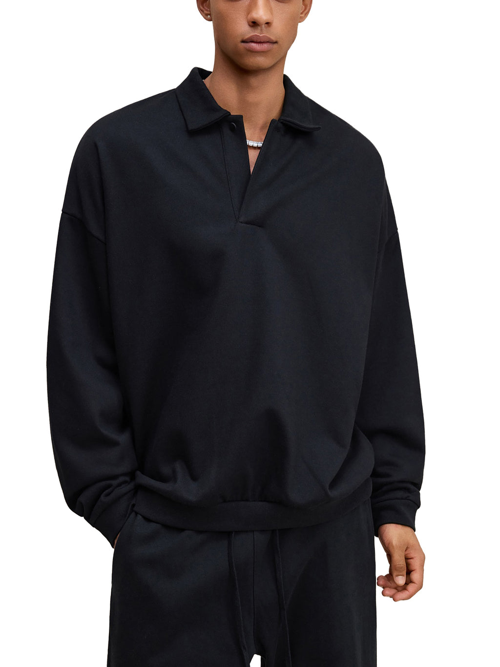 Montenégra Heavyweight Fleece Polo Sweatshirt - Premium Black - Montenégra