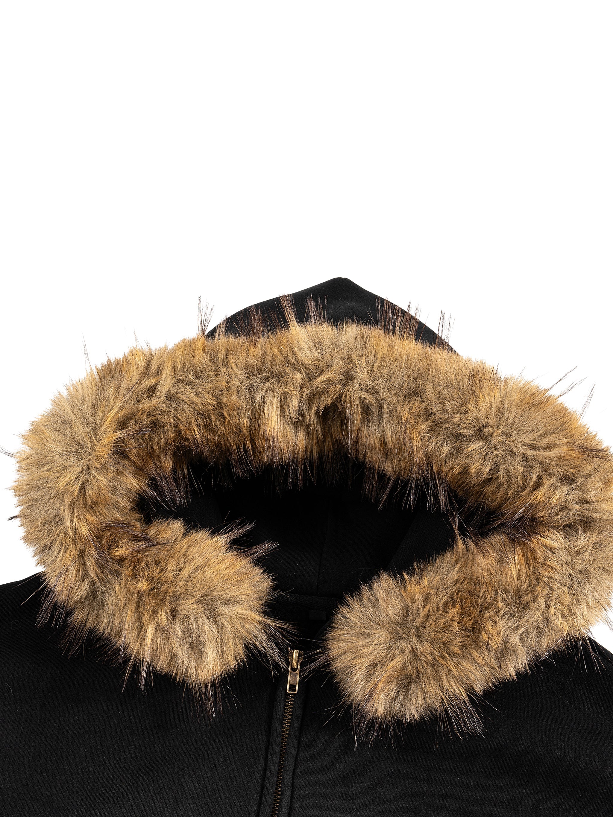 Montenégra Sun Fade Boxy Detachable Fur Hoodie - Premium Black. - Montenégra