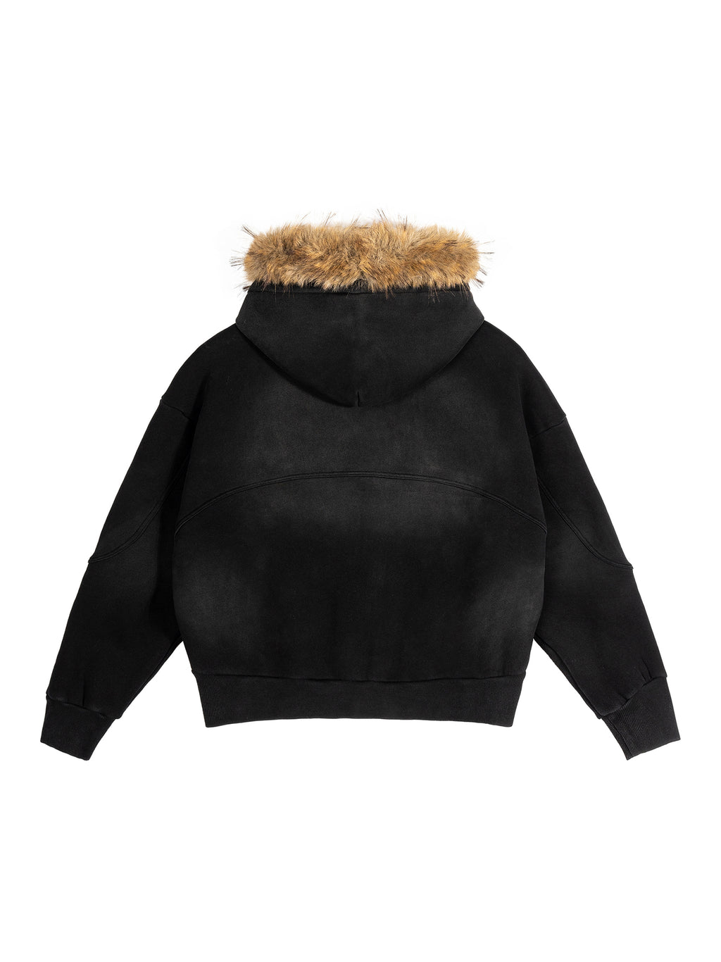 Montenégra Sun Fade Boxy Detachable Fur Hoodie - Premium Black. - Montenégra
