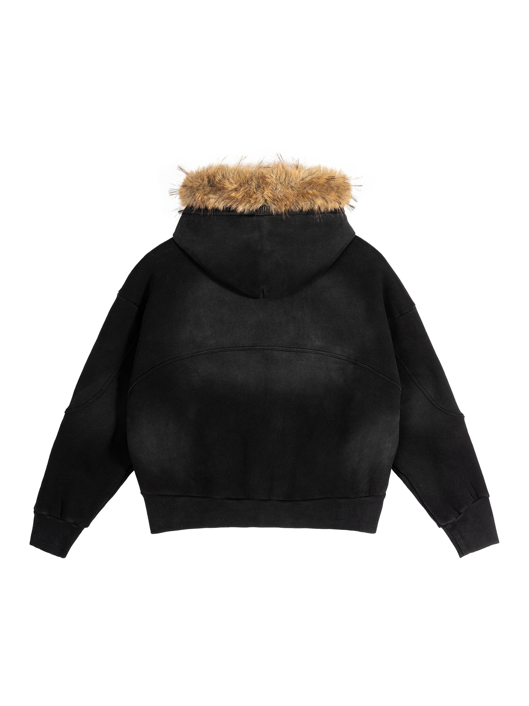 Montenégra Sun Fade Boxy Detachable Fur Hoodie - Premium Black. - Montenégra