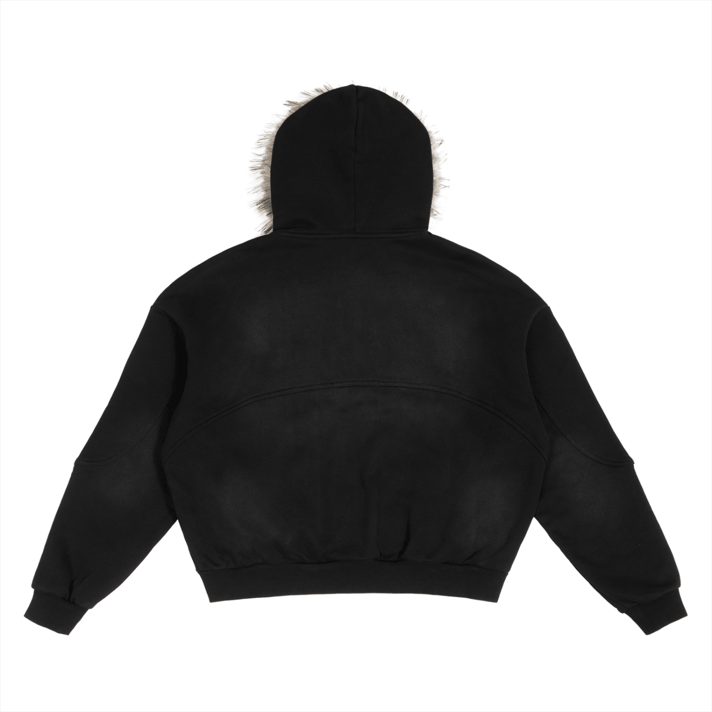 Montenégra Sun Fade Boxy Detachable Fur Hoodie - Premium Black. - Montenégra