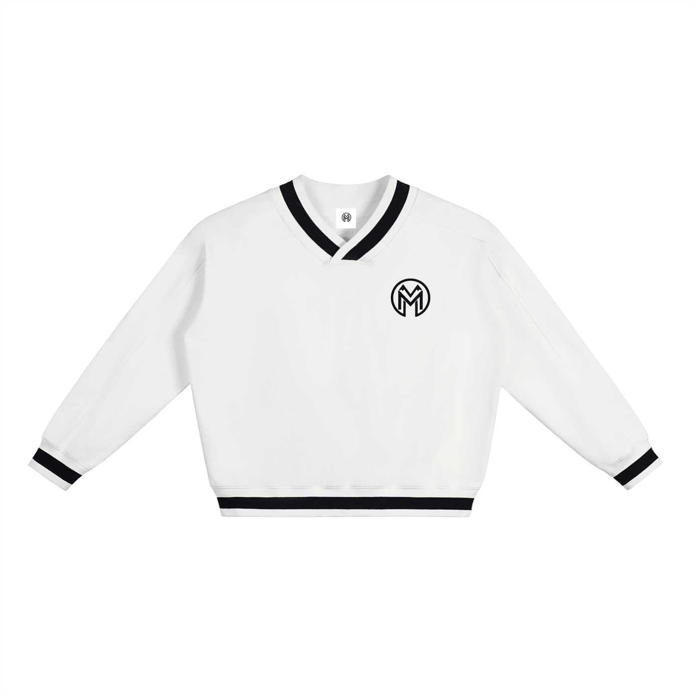 Montenégra V - Neck Contrast Collar Boxy Sweatshirt - Silky White and Black - Montenégra