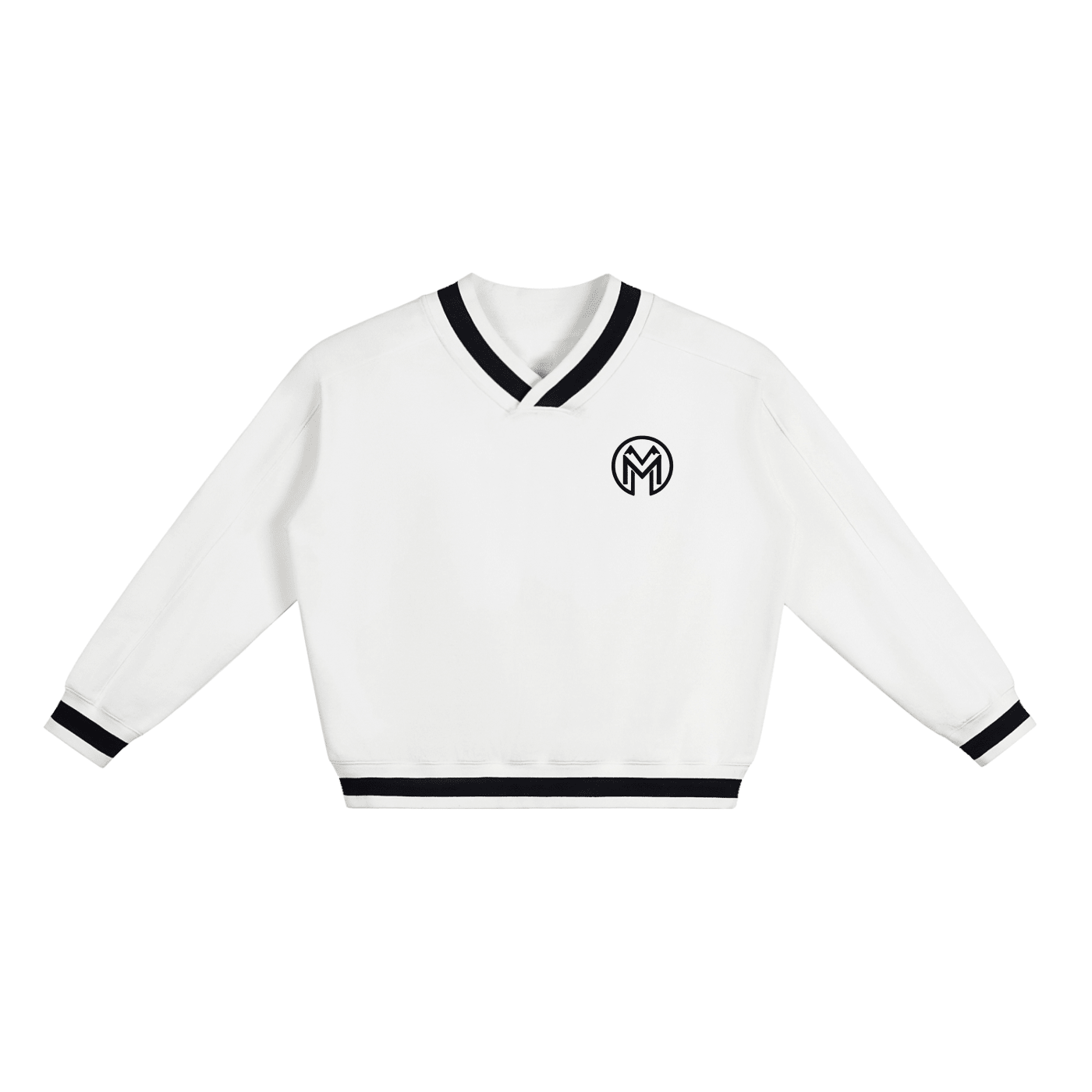 Montenégra V - Neck Contrast Collar Boxy Sweatshirt - Silky White and Black - Montenégra