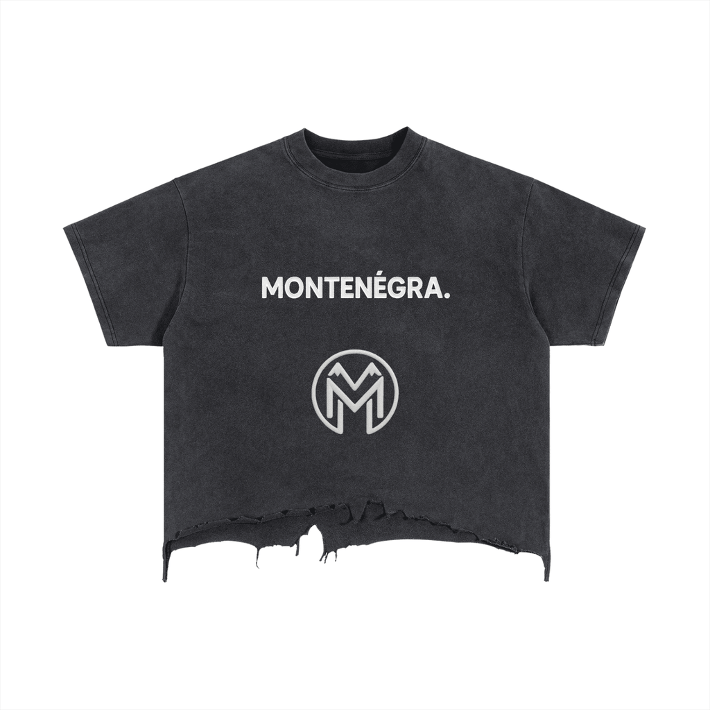 Montenégra Vintage Wash Boxy Distressed Hem T-Shirt - Washed Black and White - Montenégra