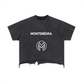 Montenégra Vintage Wash Boxy Distressed Hem T-Shirt - Washed Black and White - Montenégra