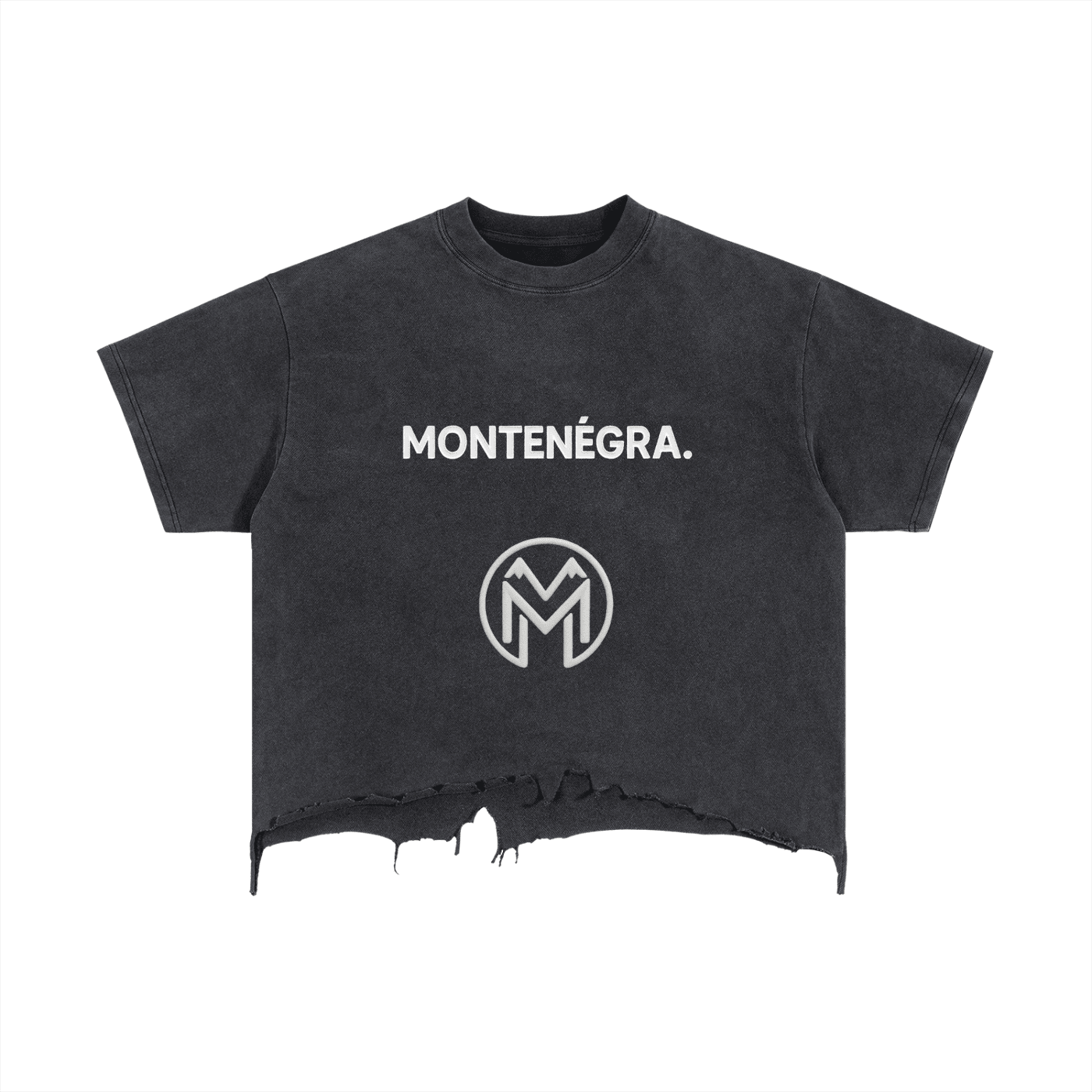 Montenégra Vintage Wash Boxy Distressed Hem T-Shirt - Washed Black and White - Montenégra